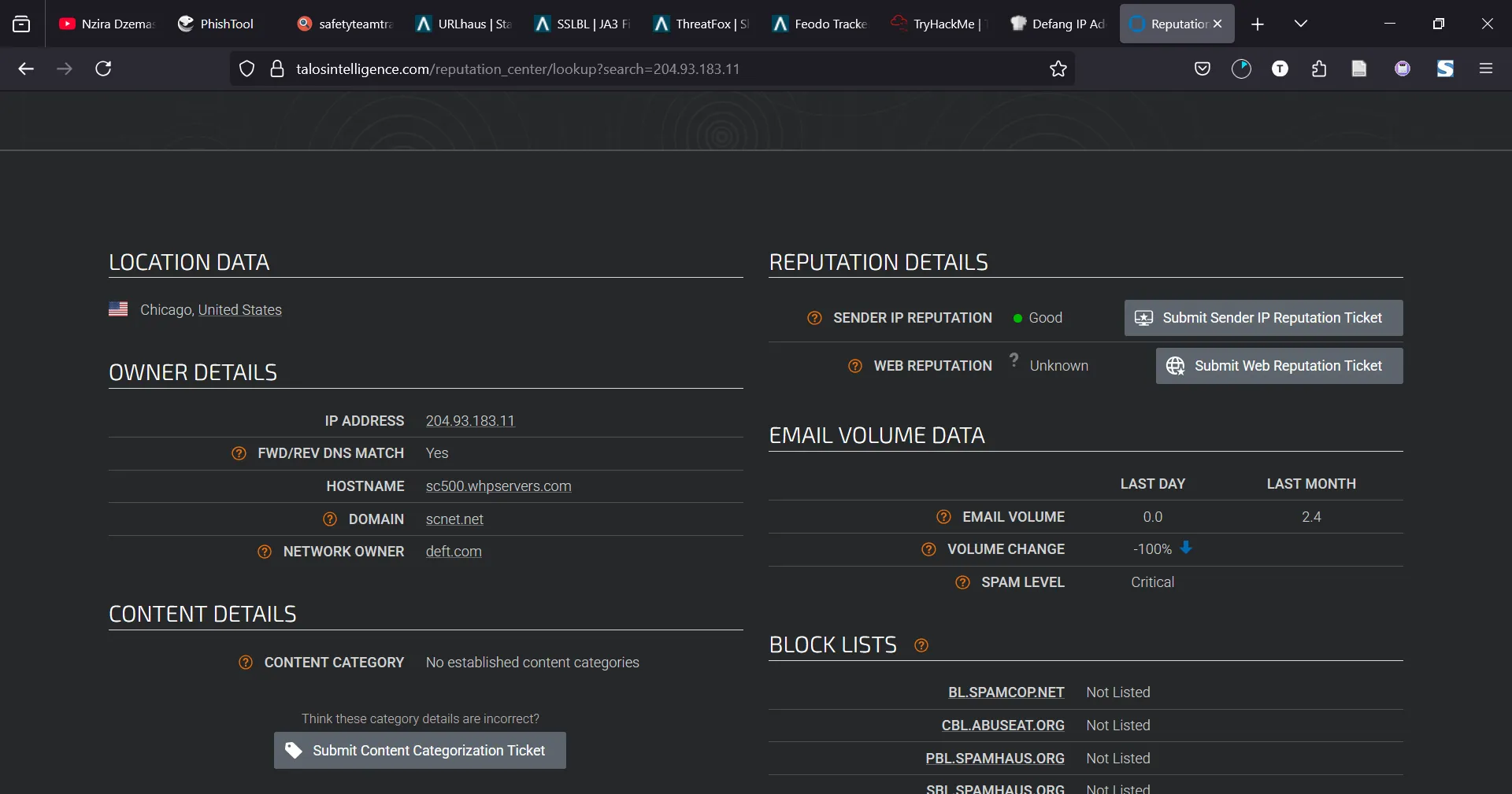 Talos domain or IP reputation report